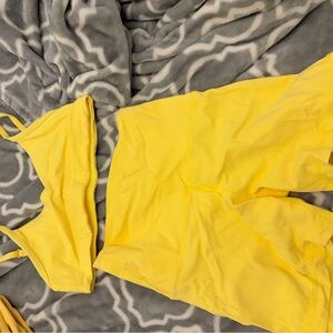 Bright Yellow Activewear Set - Sports Bra & High-Waist Shorts aritzia TNA